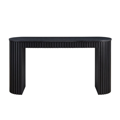 59.05-Inch Modern MDF Console Table with Drawer, Curved Vertical Stripe Design, Entryway/Hallway, Black