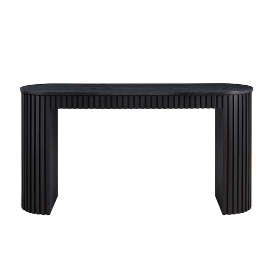 59.05-Inch Modern MDF Console Table with Drawer, Curved Vertical Stripe Design, Entryway/Hallway, Black