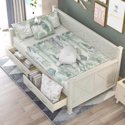 Cream White Twin Size Wooden Daybed with Rustic and Modern Touches