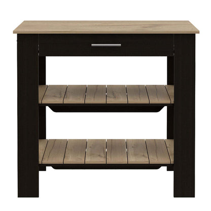 Multifunctional Kitchen Island with Storage Shelves and Drawer - 37" H, Black/Light Oak
