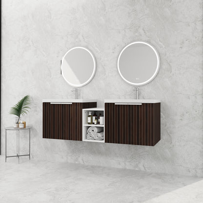 60-Inch Modern Bathroom Vanity with Soft Close Doors and Dual Sink - Eco-Friendly Design with Ample Storage Shelves
