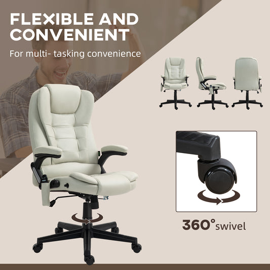 Beige Executive Office Chair with 6-Point Vibration Massage, Heat Function, High Back, and Reclining Design