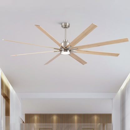 84-Inch Low-Profile Ceiling Fan with Light, DC Motor, Remote, 12x12–14x14 ft, Brushed Nickel, Matte Black