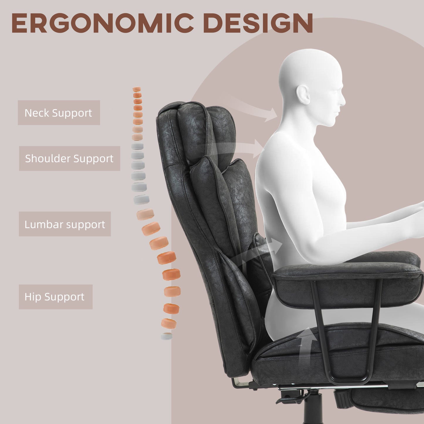 HOMCOM Big & Tall Ergonomic Office Chair with Footrest, Microfiber Reclining Desk Chair for 400LB Capacity, Lumbar Support and Wide Seat in Black