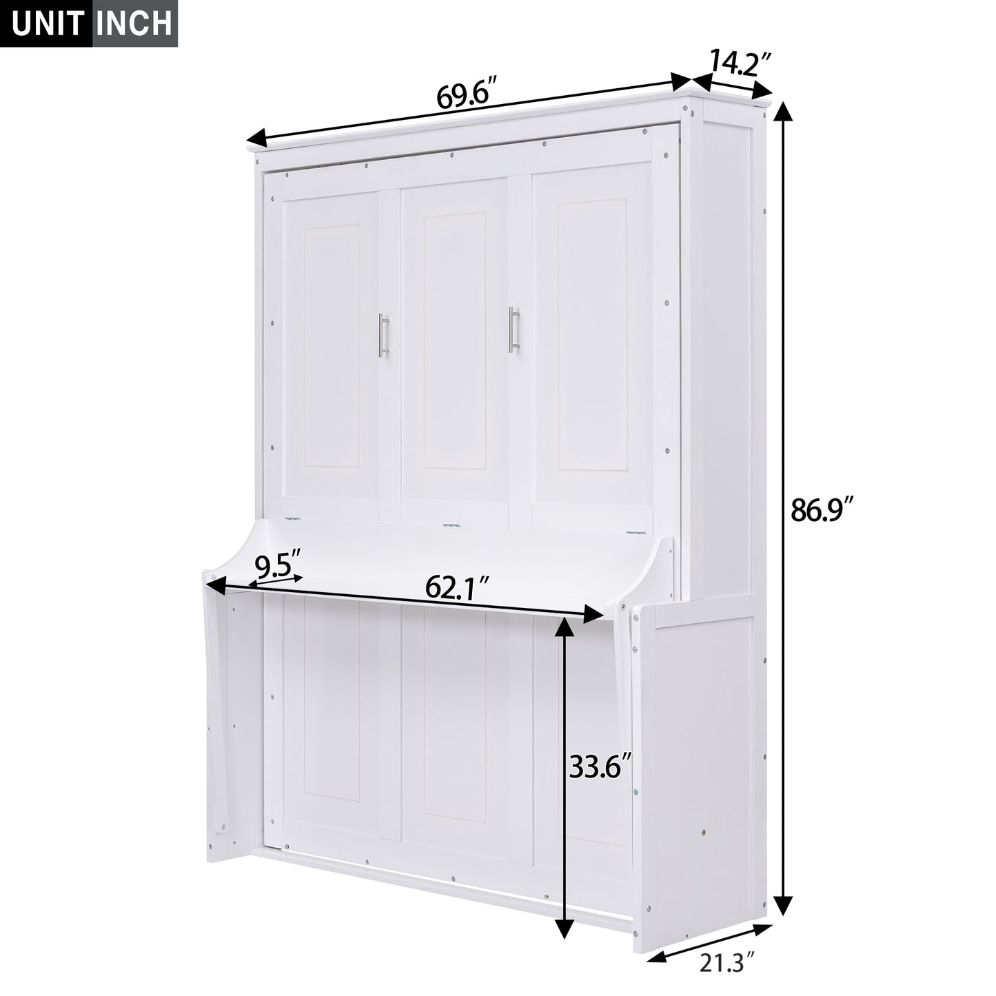 Versatile Queen Murphy Bed with Integrated Shelf in White