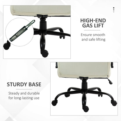 Heavy-Duty 500lbs Big and Tall Executive Office Chair with Wide Seat, Adjustable Height, Swivel Wheels, and Cream White Linen Fabric