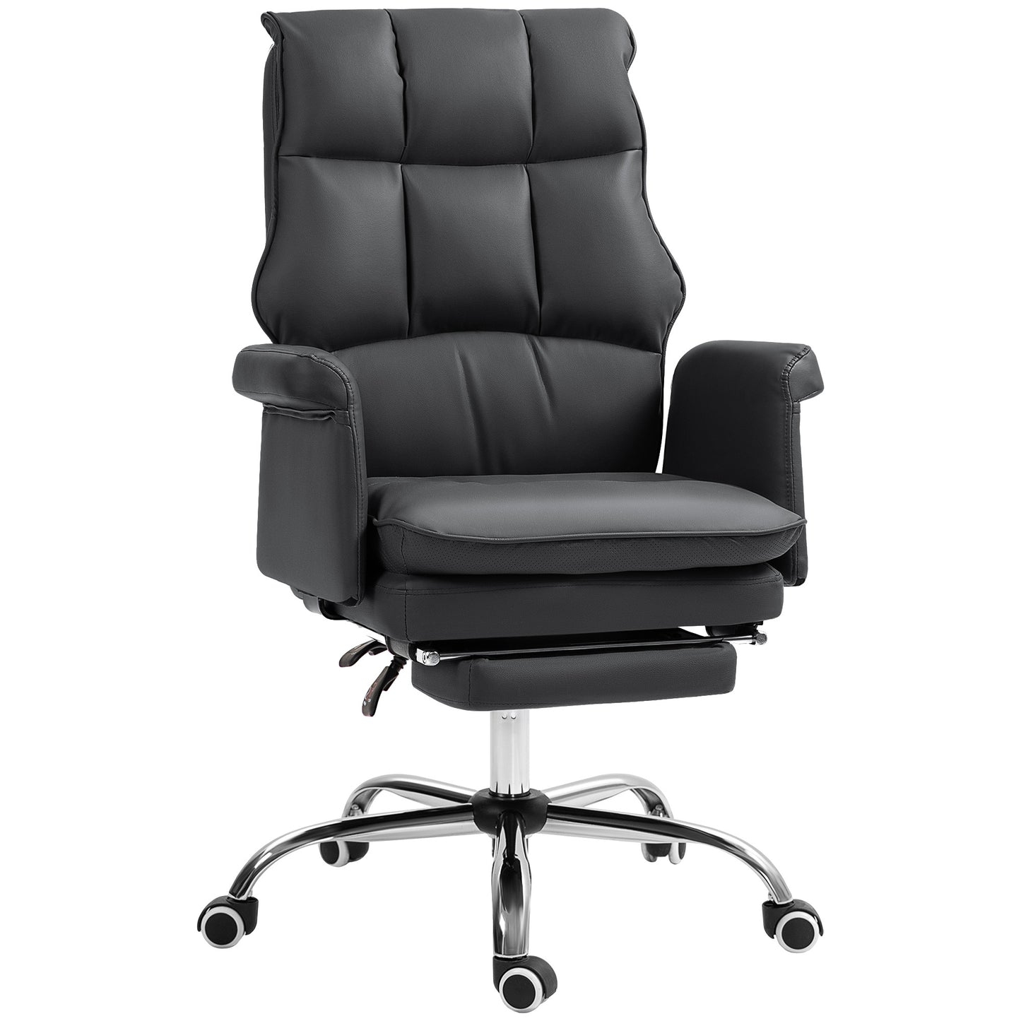 Ergonomic Black PU Leather Executive Office Chair with Footrest and Reclining Function