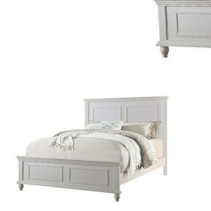 Elegant White Queen Size Bed Frame with High Panel Headboard and Footboard