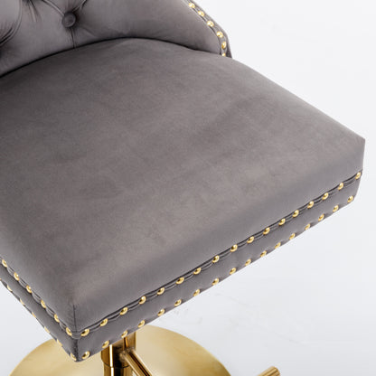 A&A Furniture Velvet Bar Stools Set Of 2 Adjustable Gray