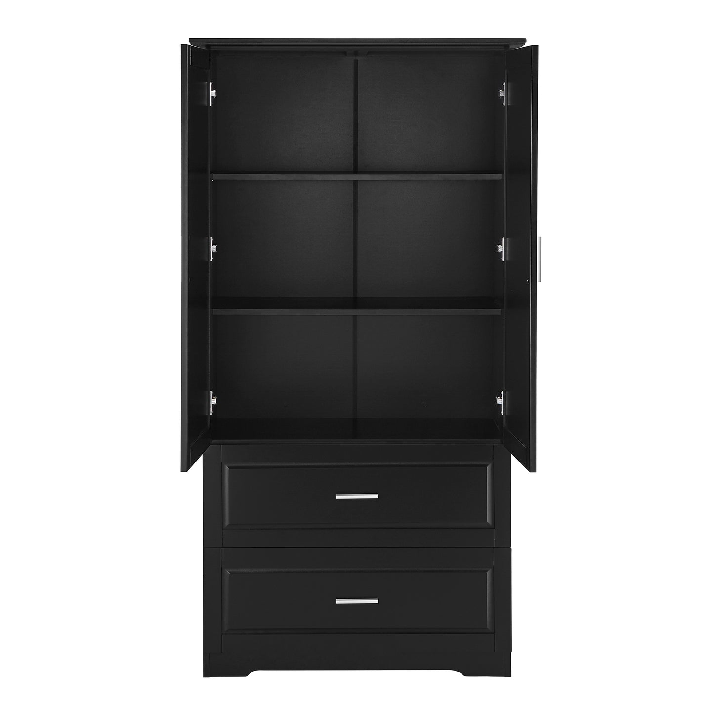 Black Tall Storage Cabinet with Adjustable Shelves, Doors, and Drawers - MDF Construction