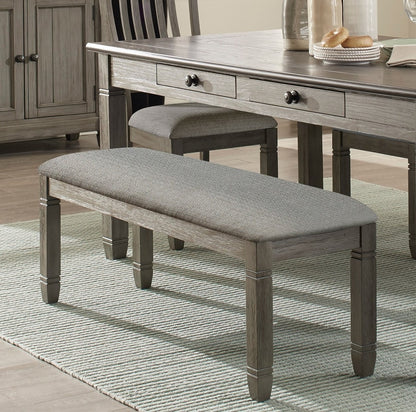 48-Inch Wood Frame Dining Bench with Textured Gray Upholstery, 300 lb Capacity, Dining Room, Antique Gray