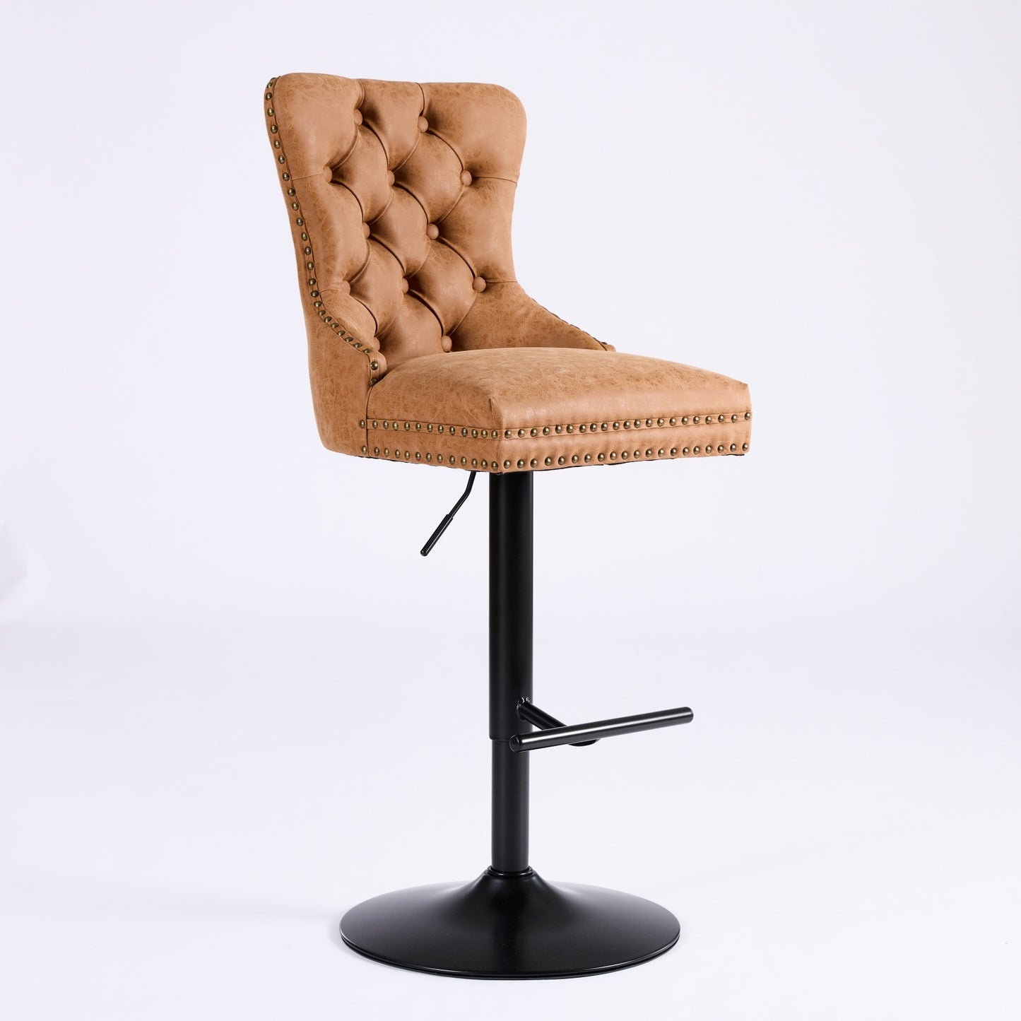Orange Aged Retro PU Swivel Bar Stools Tufted Back