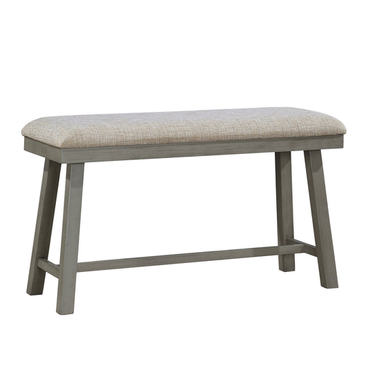 Counter Height Bench with Foam Cushioned Seat, Industrial Wood Frame, 41.5x16x24.5 in, Dining, Light Gray