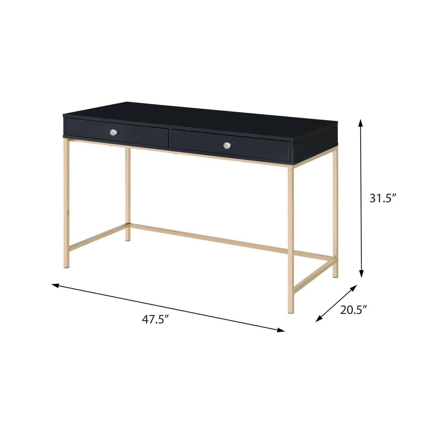 Contemporary Black and Gold Two-Drawer Office Writing Desk