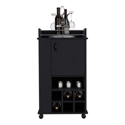 Black Bar Cart With 6 Wine Rack Compartments And Casters