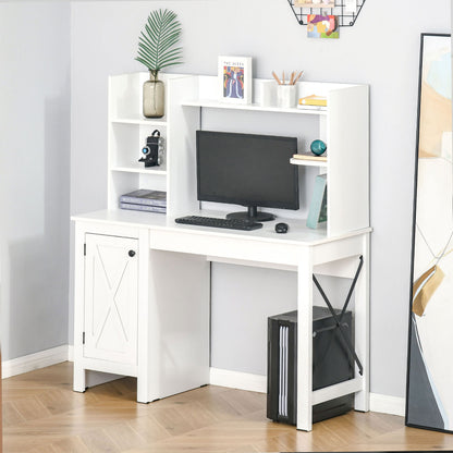 HOMCOM Rustic Style Home Office Desk with Hutch and Storage Cabinet, White Computer Table for Study and Organization