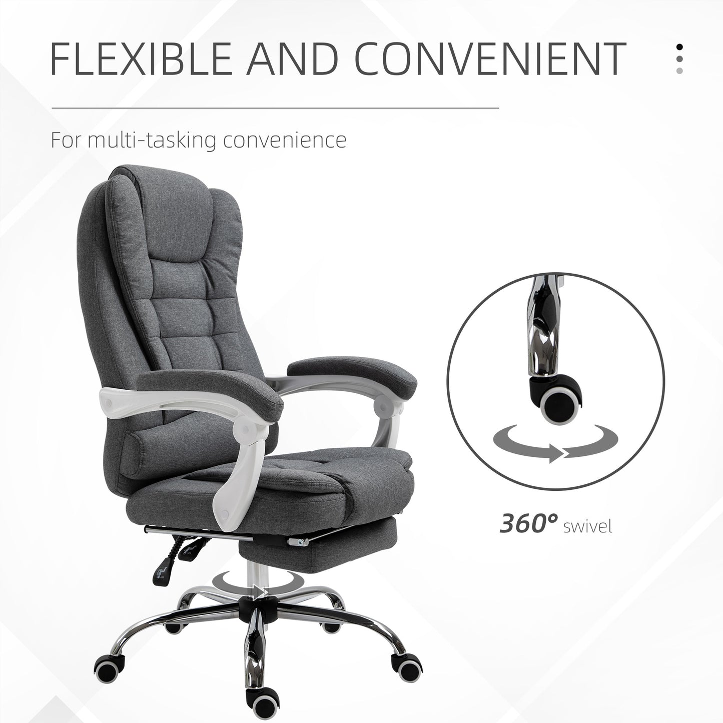 Vinsetto Ergonomic Reclining Office Chair with Adjustable Footrest and Linen Fabric
