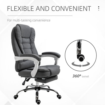 Vinsetto Ergonomic Reclining Office Chair with Adjustable Footrest and Linen Fabric