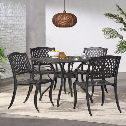 5-Piece Aluminum Dining Set for Kitchen or Dining Room, Modern Contemporary Table and Chairs, Black