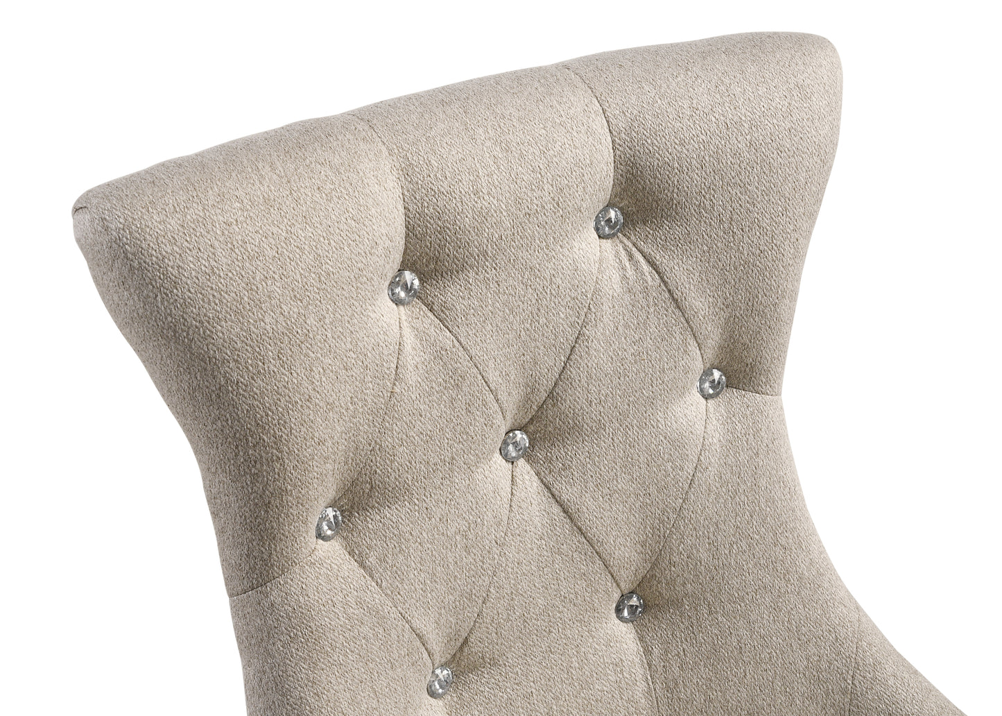 Dining Room Side Chair Set of 2 - Tufted High-Back, Nailhead Trim, Wood Legs, 24x22x38in - Beige and Gray