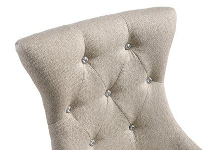 Dining Room Side Chair Set of 2 - Tufted High-Back, Nailhead Trim, Wood Legs, 24x22x38in - Beige and Gray