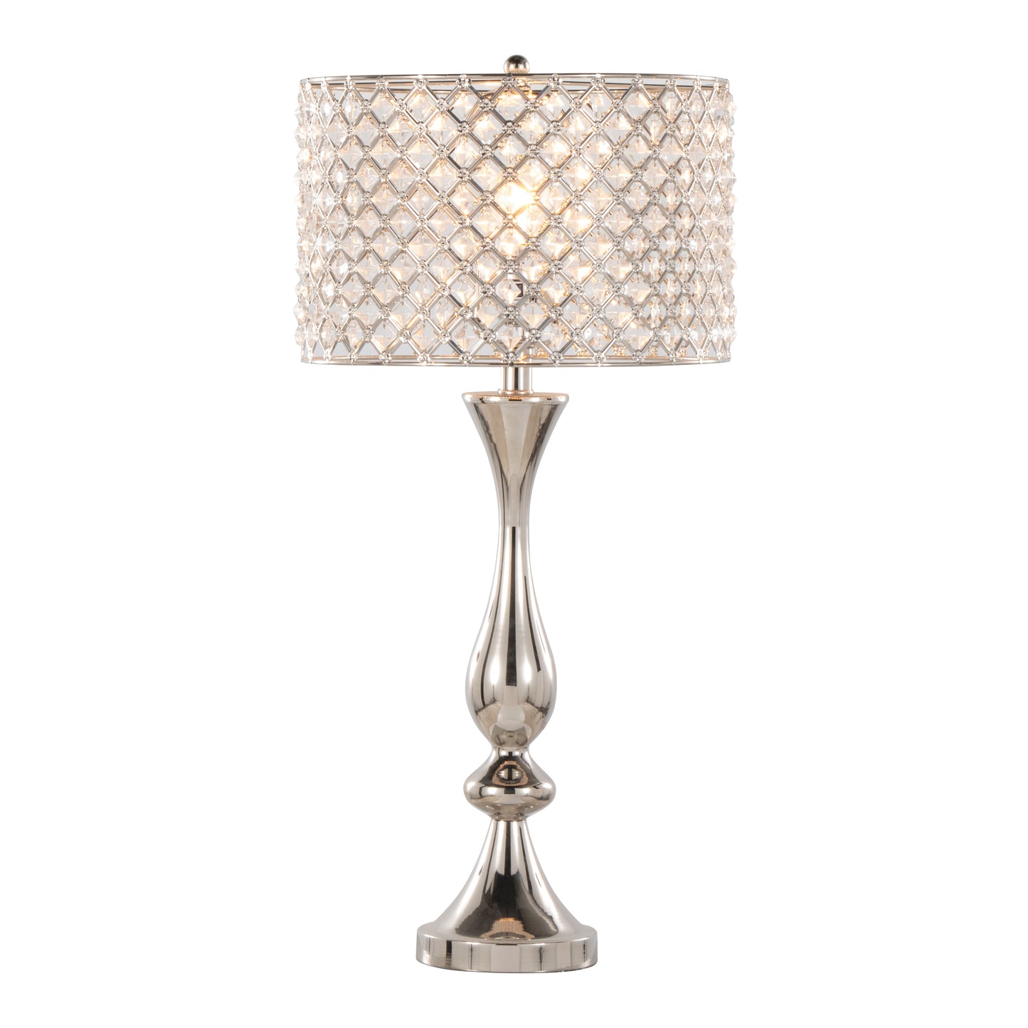 27-Inch Contemporary Metal Table Lamp with Clear K9 Crystal Accents, Two 60W Bulbs, Polished Nickel