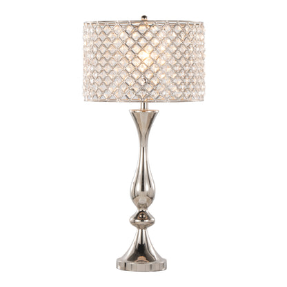 27-Inch Contemporary Metal Table Lamp with Clear K9 Crystal Accents, Two 60W Bulbs, Polished Nickel