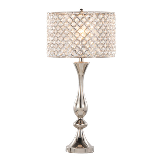 27-Inch Contemporary Metal Table Lamp with Clear K9 Crystal Accents, Two 60W Bulbs, Polished Nickel
