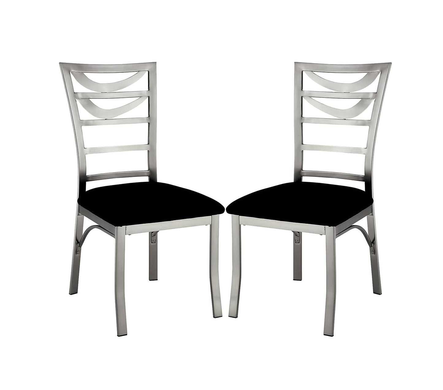 2-Piece Contemporary Metal Dining Chairs with Padded Microfiber Seats, Ladder-Back, Powder-Coated Black