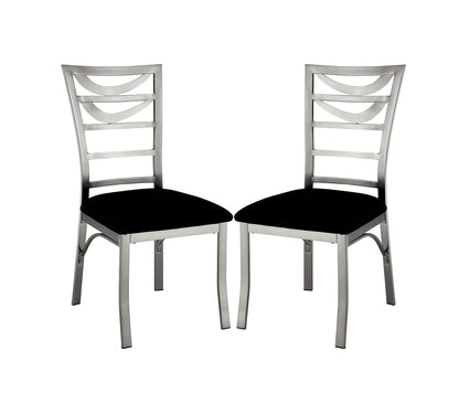 2-Piece Contemporary Metal Dining Chairs with Padded Microfiber Seats, Ladder-Back, Powder-Coated Black
