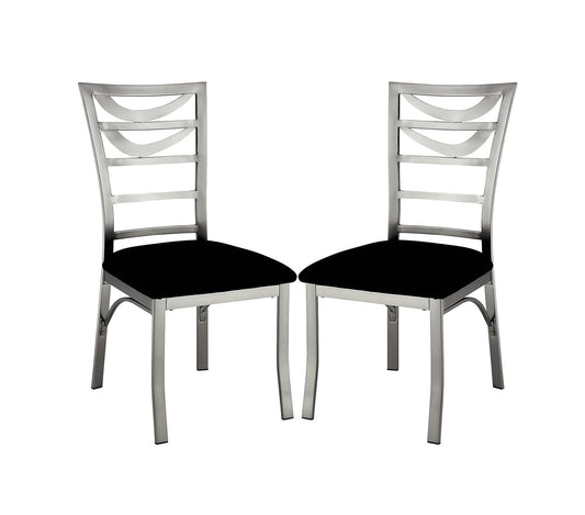 2-Piece Contemporary Metal Dining Chairs with Padded Microfiber Seats, Ladder-Back, Powder-Coated Black