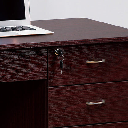 Mahogany Student Desk with Three Locking Drawers and Metal Glides