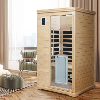 Two-Person Far-Infrared Hemlock Indoor Sauna with 9 Heating Panels, LCD Touch, Bluetooth, 1750W - Natural