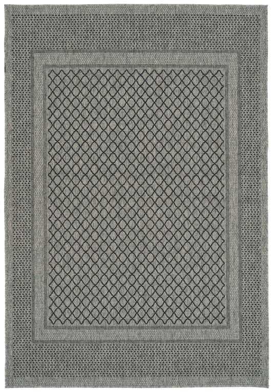 Geometric Southwestern Area Rug, High-Low Textured, 5'3" x 7'6", Polypropylene, Indoor/Outdoor Charcoal