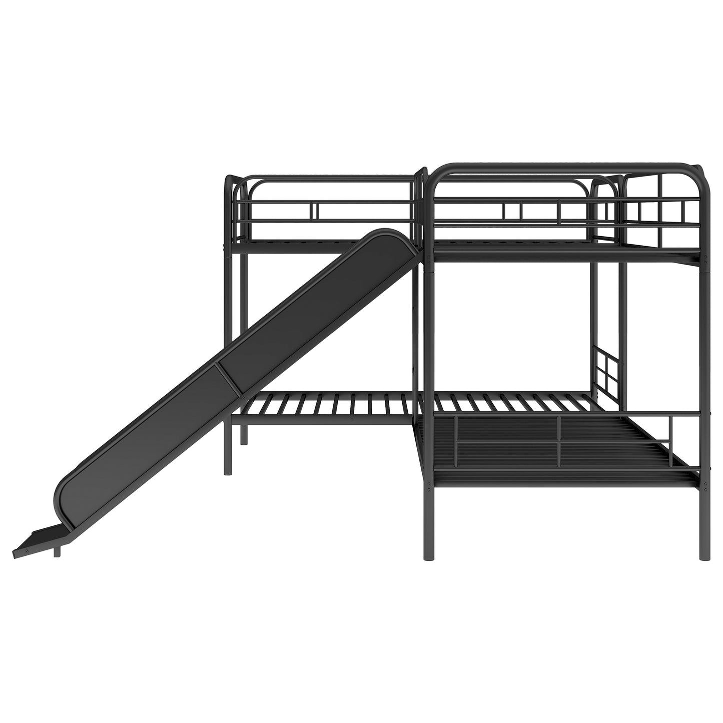Twin Size Double Deck Bunk Bed with Slide and Ladder in Black