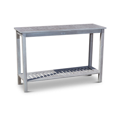 Outdoor Eucalyptus Console Table, 2-Shelf, Slatted Design, 48W x 16D x 32H, FSC-Certified, Silver Gray