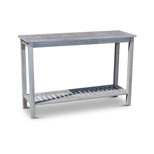 Outdoor Eucalyptus Console Table, 2-Shelf, Slatted Design, 48W x 16D x 32H, FSC-Certified, Silver Gray
