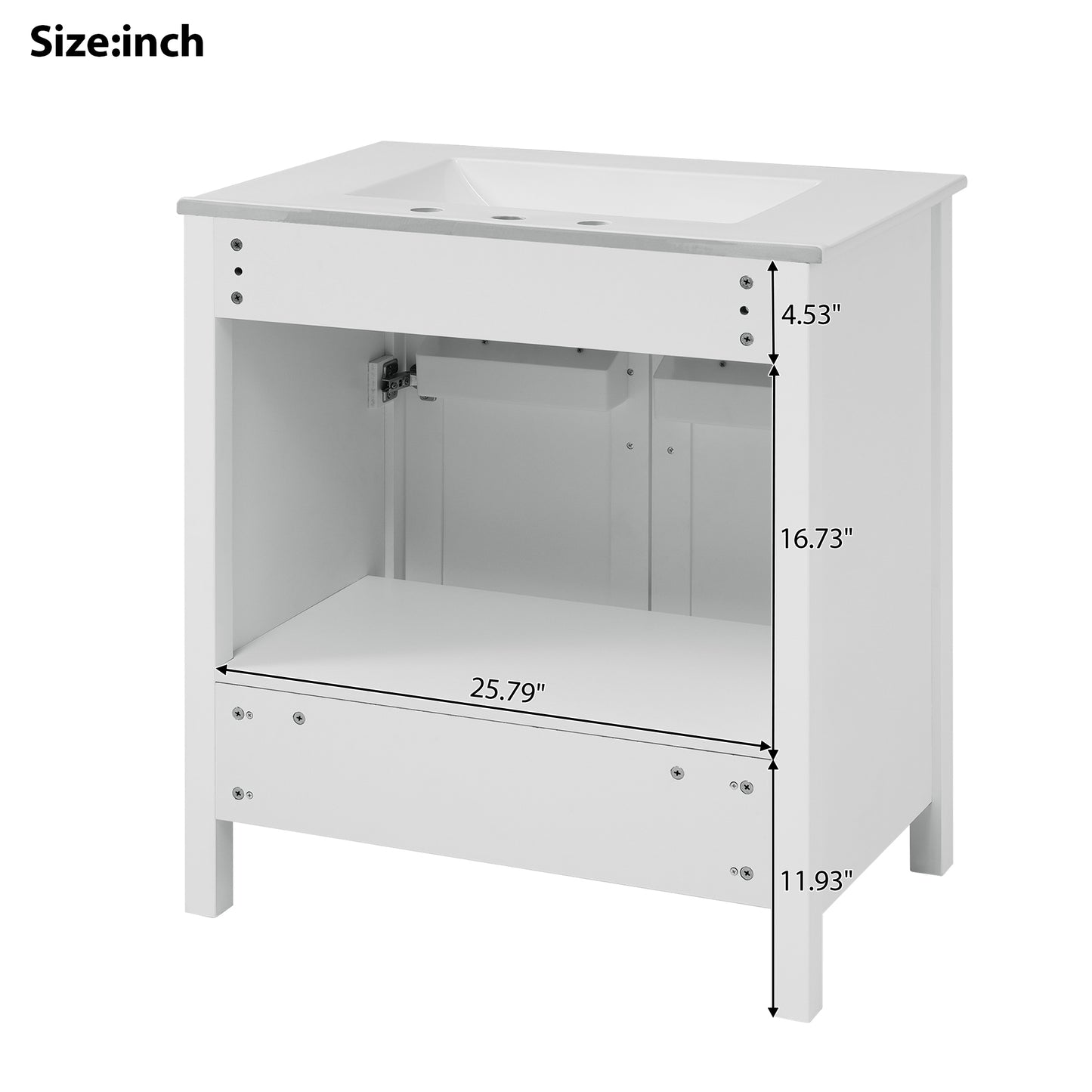 Elegant 30-Inch White Bathroom Vanity with Ceramic Sink and Ample Storage for Compact Spaces