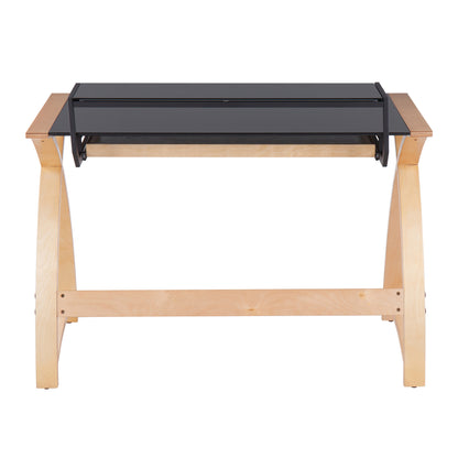 LumiSource Bentley Natural Wood and Black Glass Mid-Century Modern Office Desk