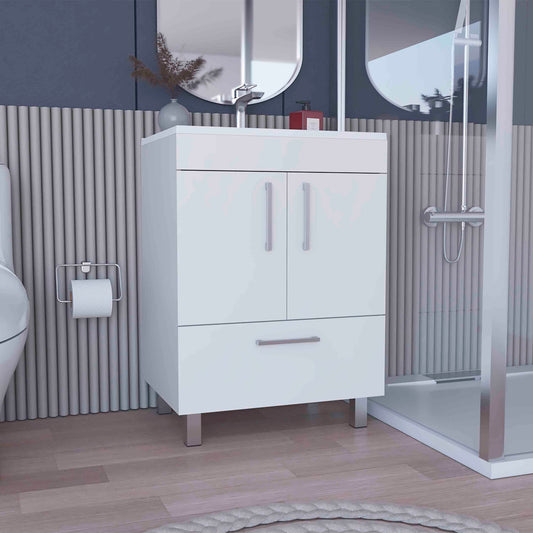 Modern White Bathroom Vanity with Double Door Storage and One Drawer
