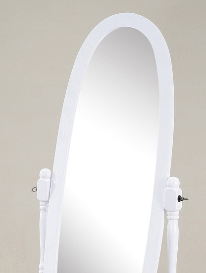 Elegant White Wood Cheval Mirror in Traditional Queen Anna Design