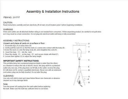 32-37 Inch Adjustable Tripod Table Lamp with LED, Fabric Shade, Pull-Chain, Modern Home Lighting Soft White