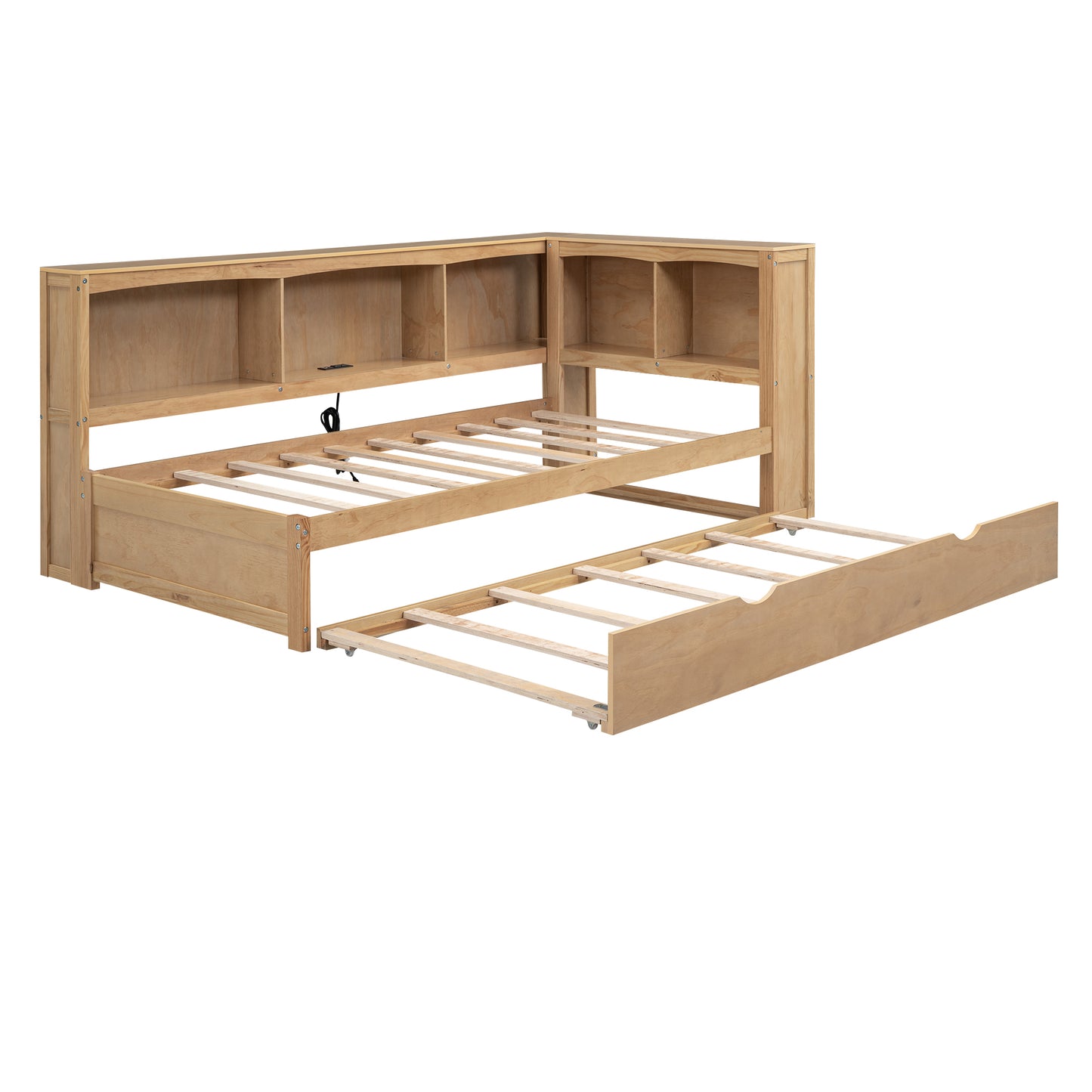 Twin Size Wooden Daybed with Trundle, Built-in Storage, and USB Charging Ports