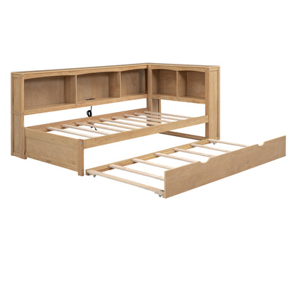 Twin Size Wooden Daybed with Trundle, Built-in Storage, and USB Charging Ports
