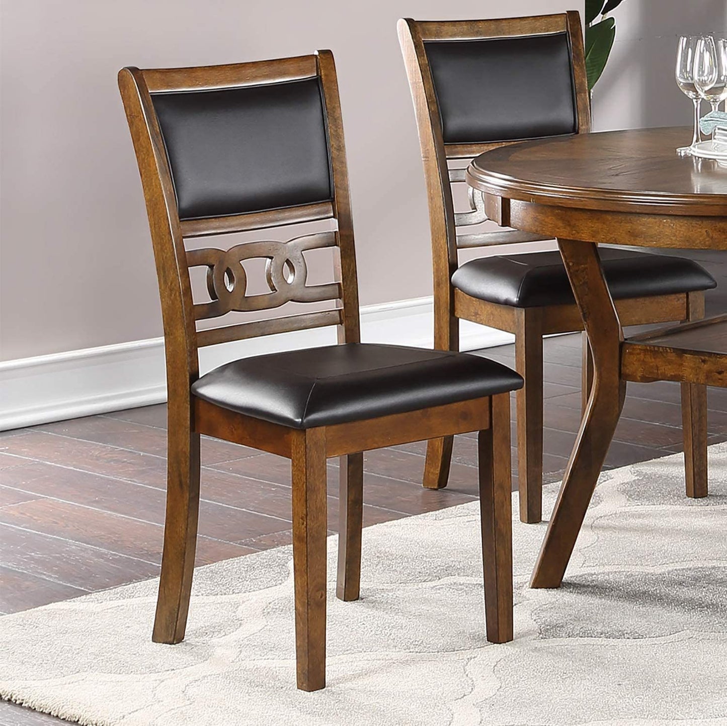 Set of 2 Cushioned Dining Room Side Chairs with Knot-Back, 18x22.5x38, Rubberwood MDF, Walnut Finish