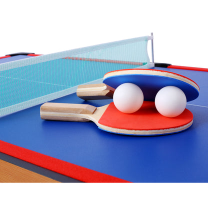 5-in-1 Game Table: Billiards, Ping Pong, Foosball, Basketball, Push Hockey; 43x24x32 in MDF+Steel Brown/Red