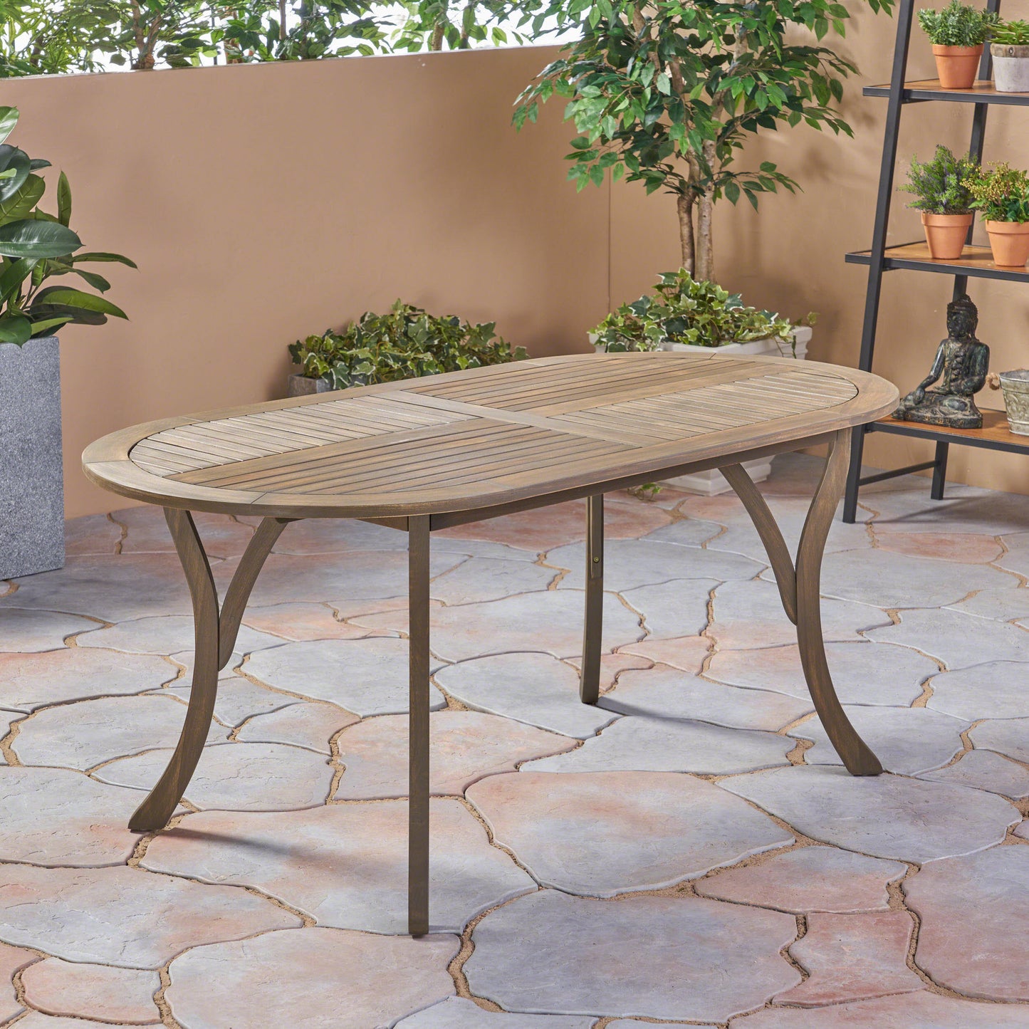 Acacia Wood Outdoor Dining Table 70 Inch Grey Finish