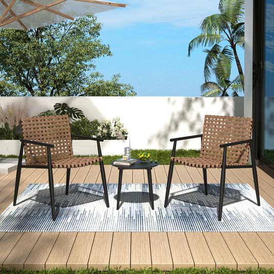 Modern Outdoor Chat Set With Two PE Rattan Chairs And Tempered Glass Table For Patio Black And Brown