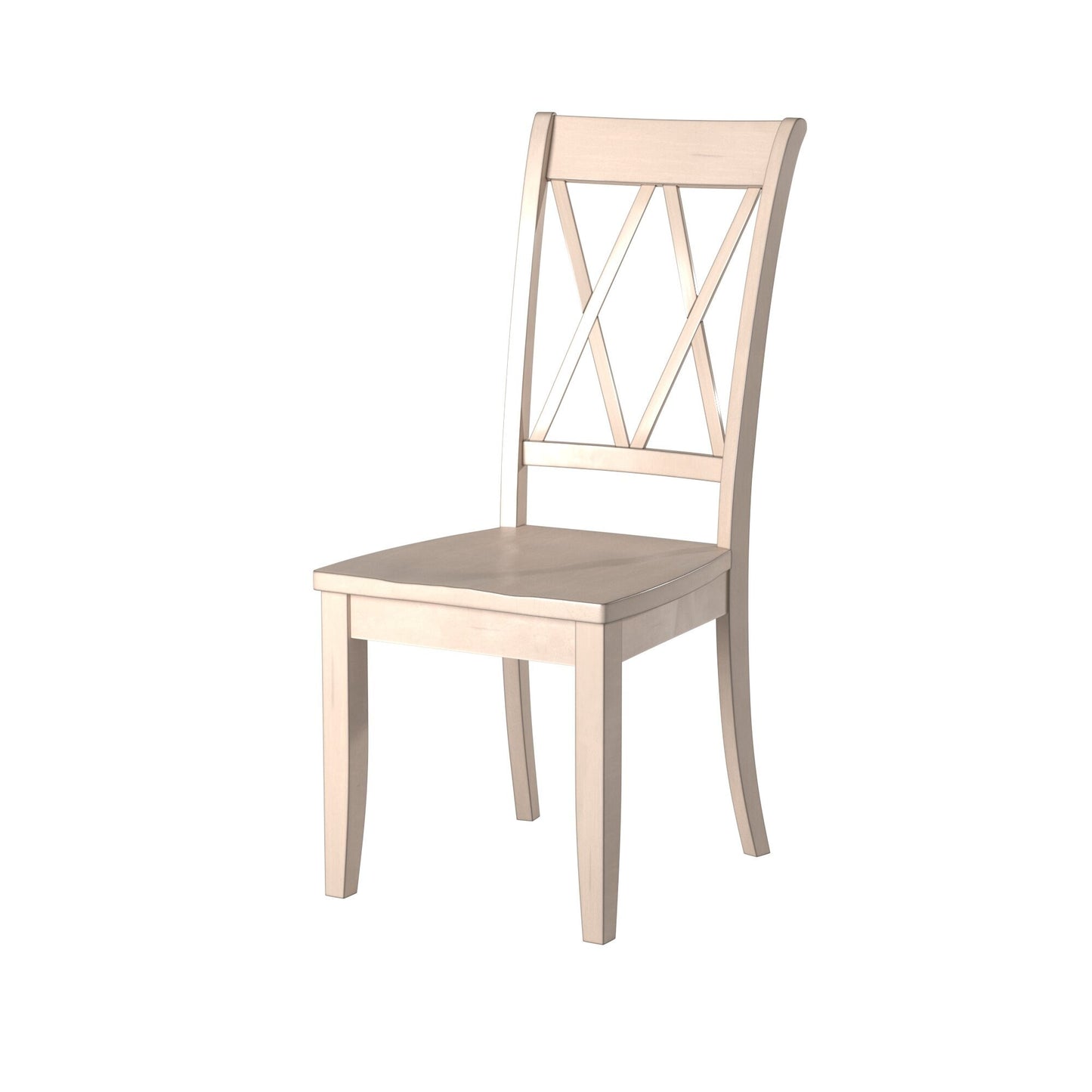 Set of 2 Pine Veneer Side Chairs, 18.5 in seat, Transitional Double-X Back, Dining Room White
