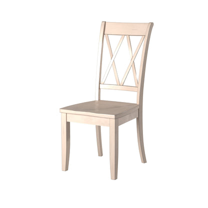 Set of 2 Pine Veneer Side Chairs, 18.5 in seat, Transitional Double-X Back, Dining Room White